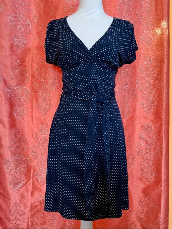 Body Central Dresses & Skirts - Vintage Body Central Polka Dot V-Neck Short Sleeve Dress in Navy